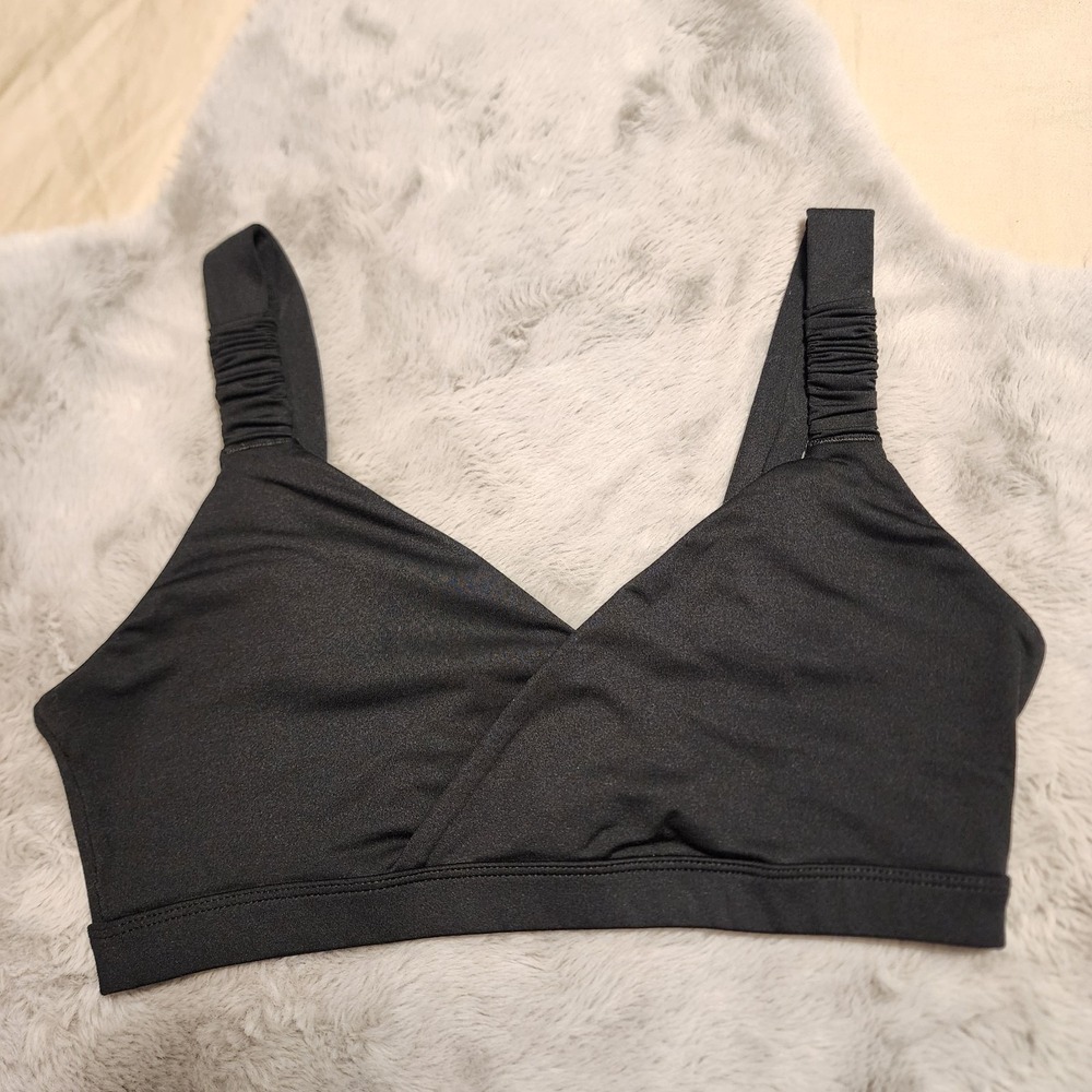 Fabletics Ruched Strap Wrap Front Sports Bra Black Size Small